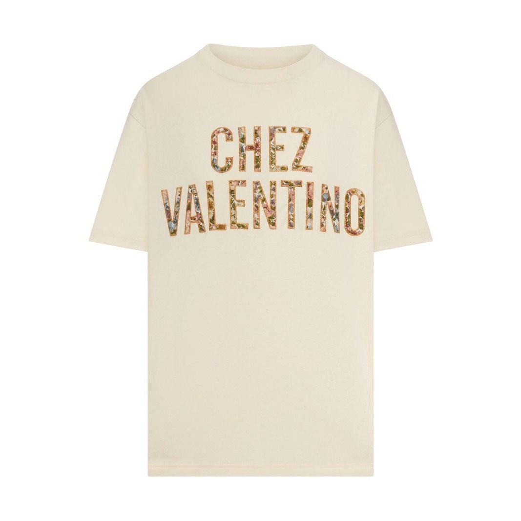 VALENTINO Beige EMBROIDERED COTTON T-shirt New & Authentic (