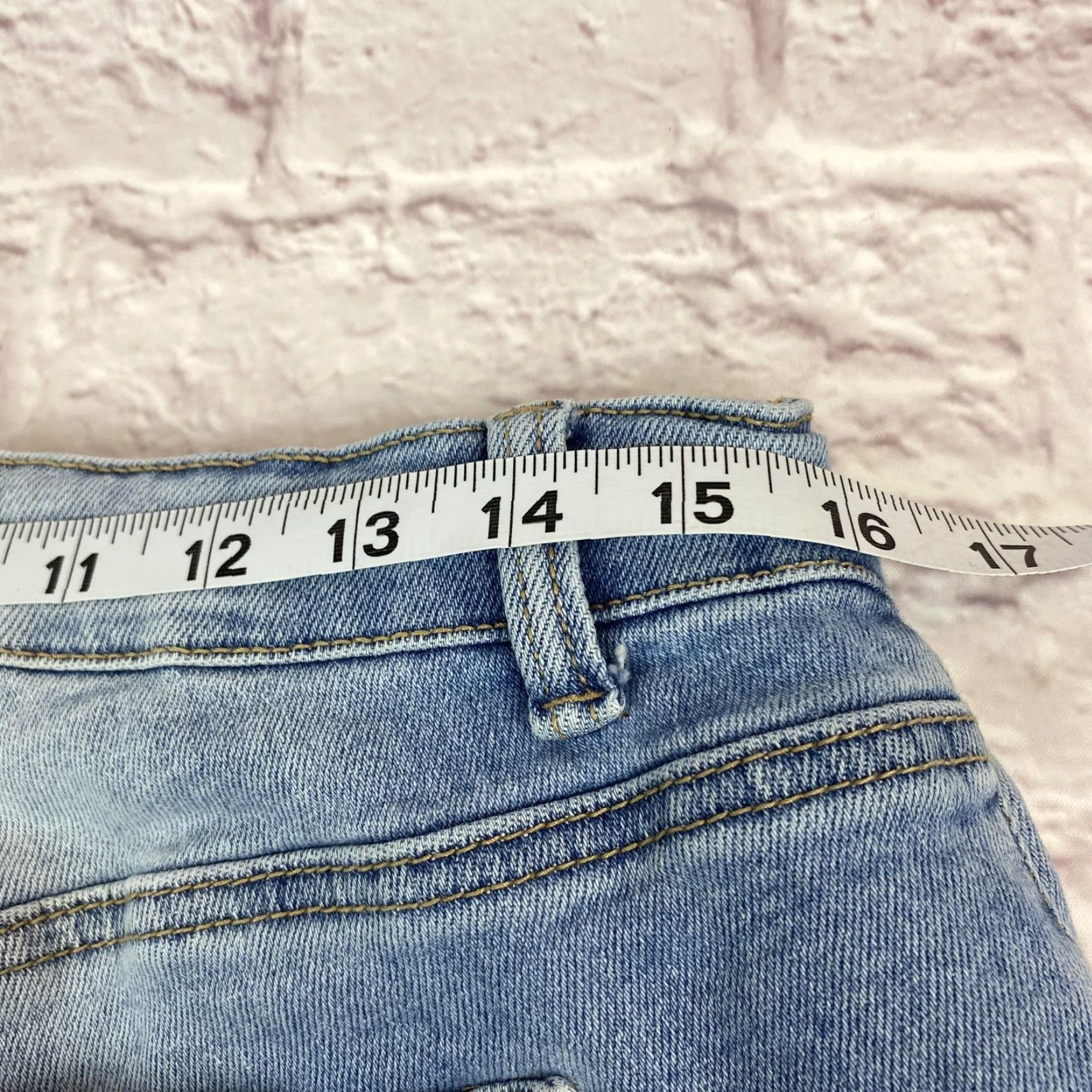Denime Wax Jean Jeans Womens 18 Light Wash Distressed Ripped Stretch Denim Raw Hem Size 40" / US 18 - 7 Thumbnail