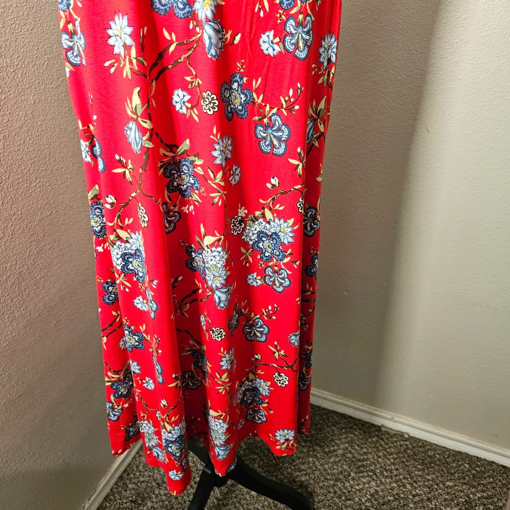 Loft LOFT Dress Knit Floral Sleeveless Mock Neck Long Length Red L Casual Sundress Womens Size L / US 10 / IT 46 - 4 Thumbnail