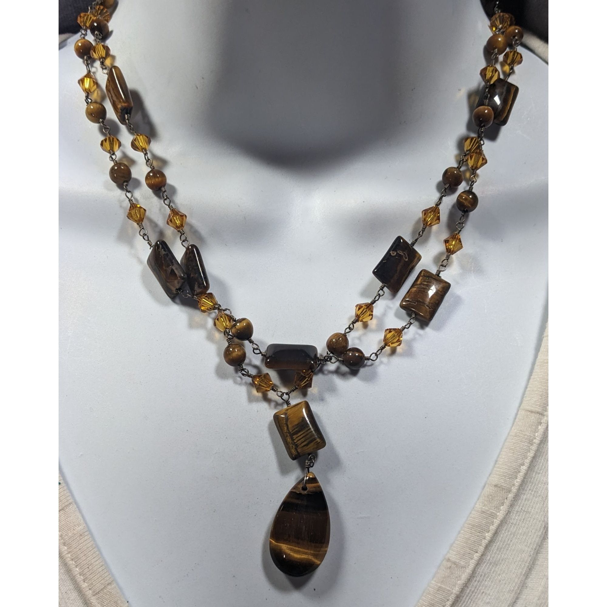 Other Tiger Eye And Glass Beaded Multilayer Pendant Necklace Size ONE SIZE - 2 Thumbnail