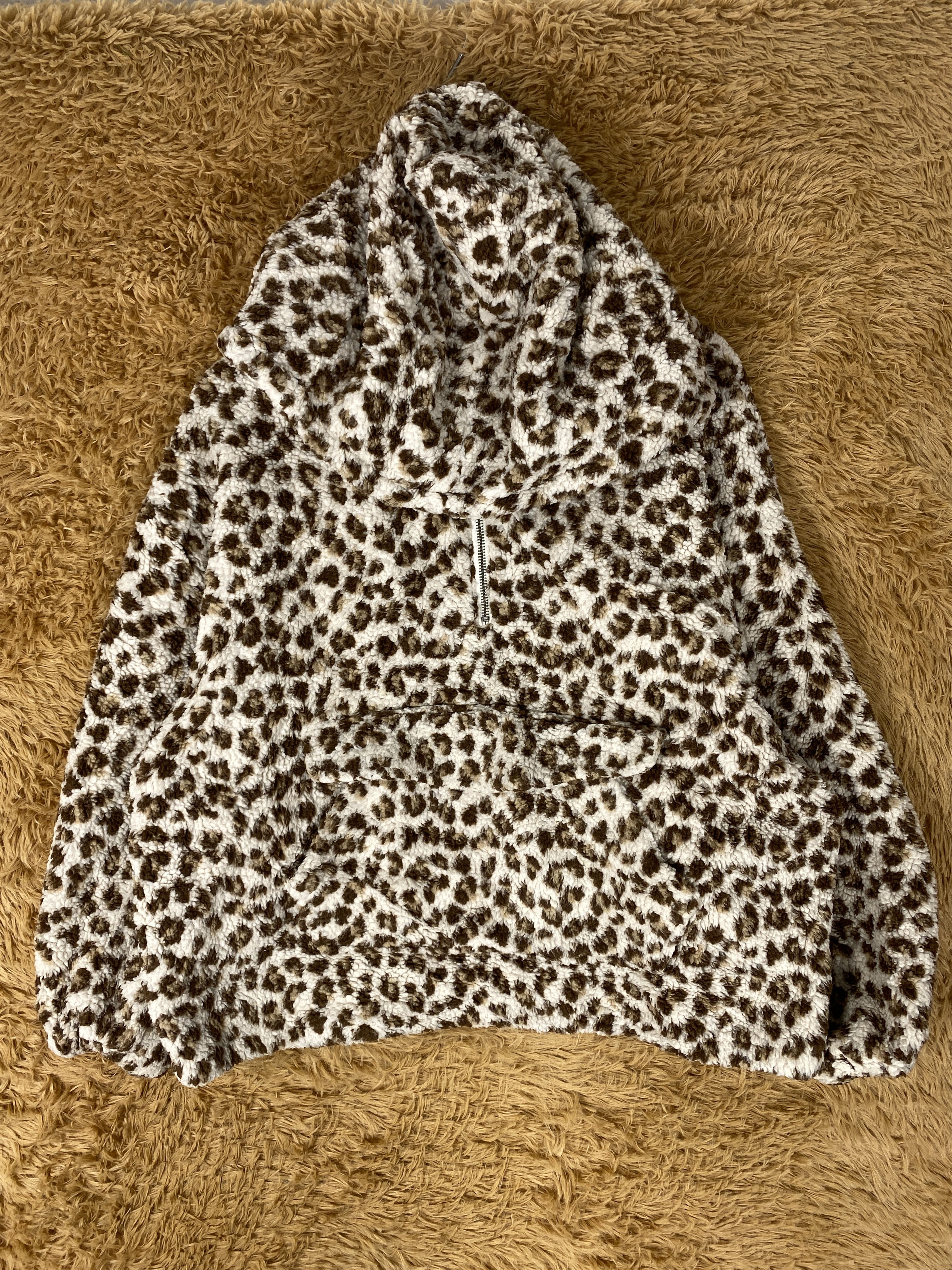 Vintage Heather Leopard Hoodie Sherpa Jacket J2052