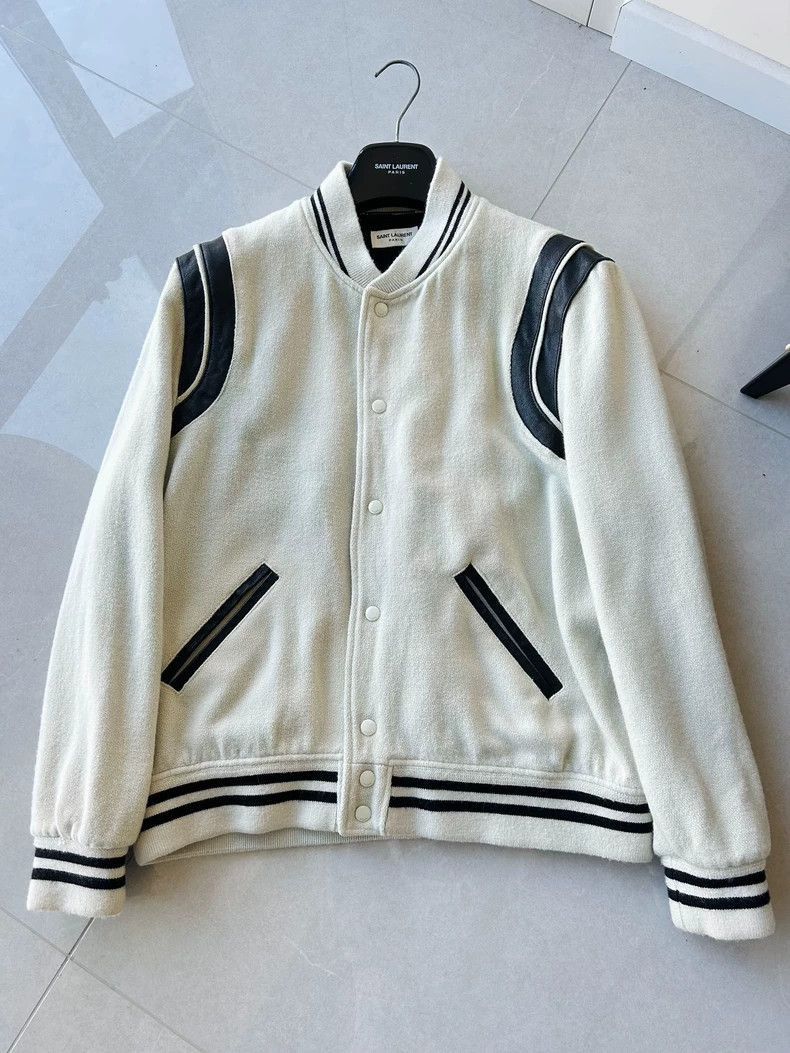 Saint Laurent Paris Saint Laurent Paris 21FW white spliced baseball jacket-2506 Size US XL / EU 56 / 4 - 1 Thumbnail