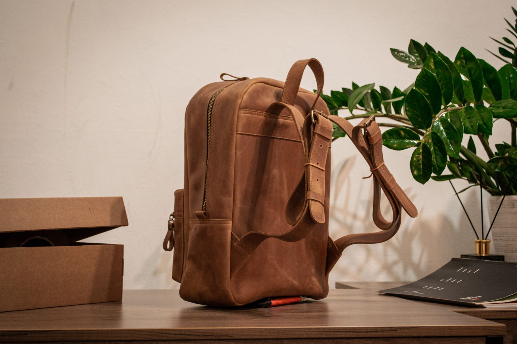 Handmade Leather Backpack. Genuine Vintage Leather CrazyHorse Size ONE SIZE - 7 Thumbnail