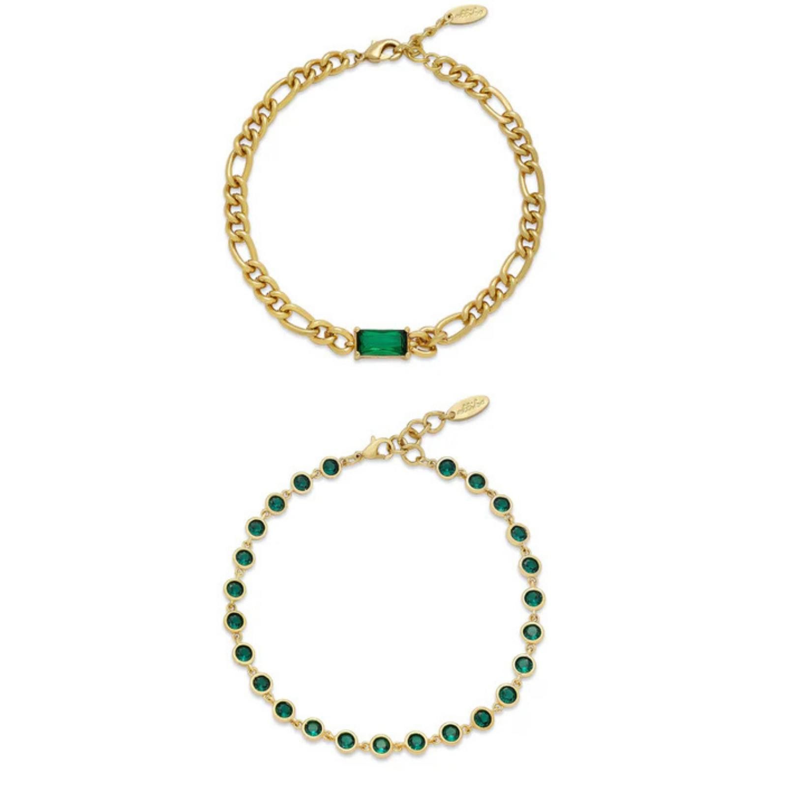 Other ETTIKA Bejeweled Emerald 18K Gold Plated Anklet Set 2 Pieces Size ONE SIZE - 4 Thumbnail