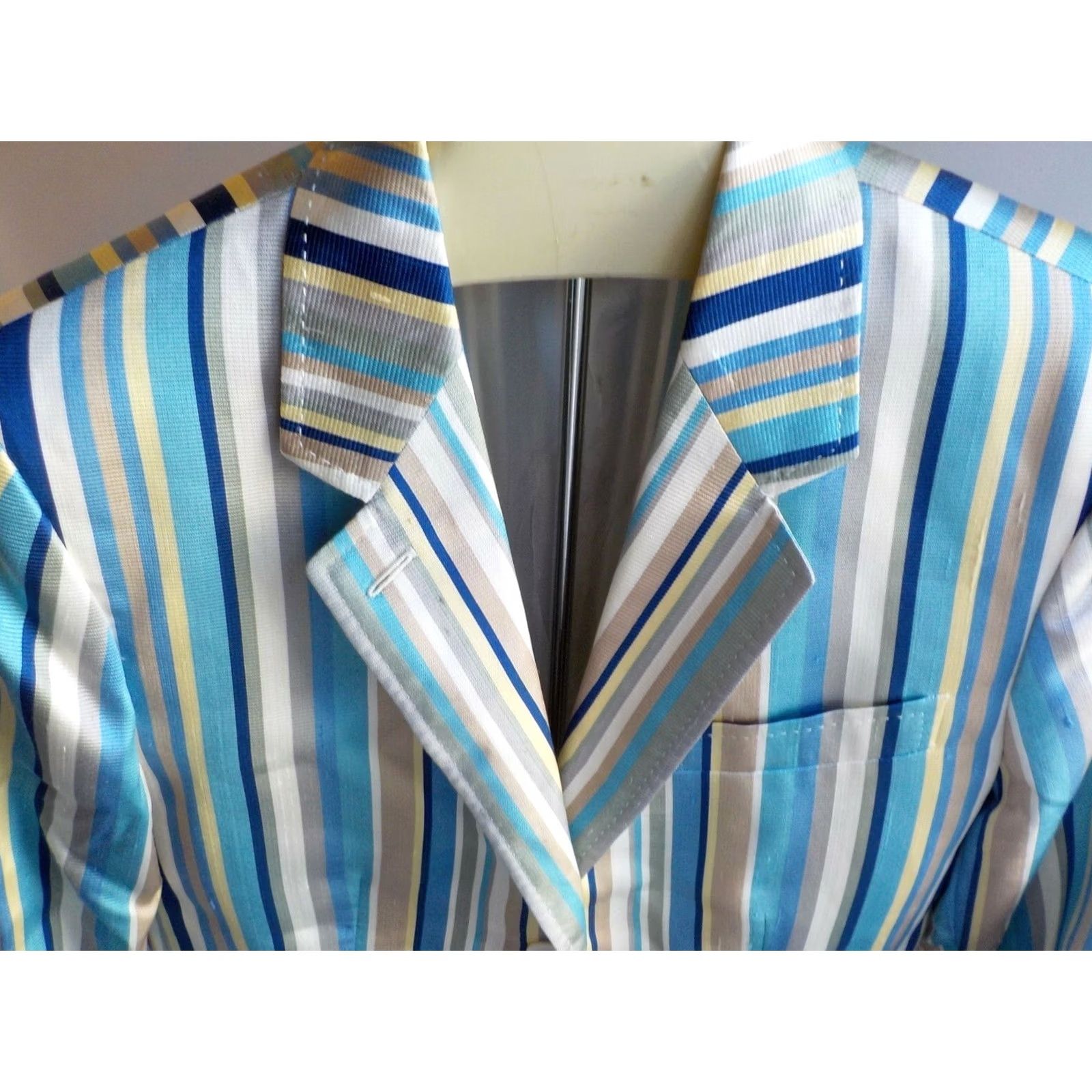 Isaia ISAIA NAPOLI Blazer Women's Striped Silk Blend Blue, Tan, Turquoise SZ 8 Regular Jacket Coat SVG Size M / US 6-8 / IT 42-44 - 5 Thumbnail