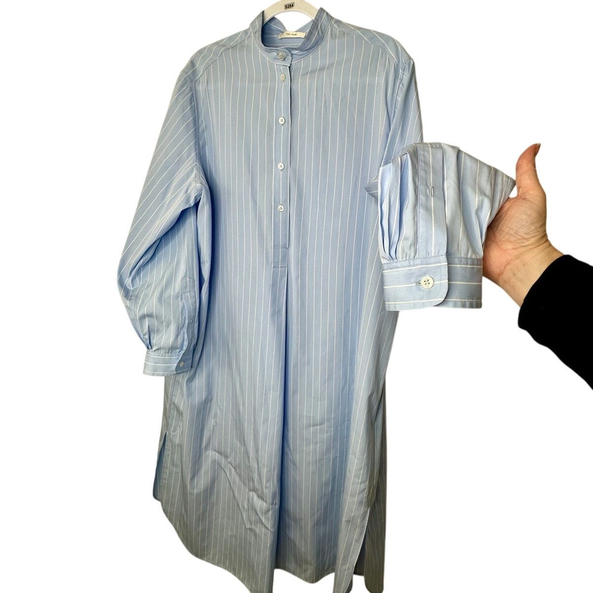 The Row NWT The Row Karl Blue & White Stripe Long Sleeve Shirt Dress Size L / US 10 / IT 46 - 3 Thumbnail