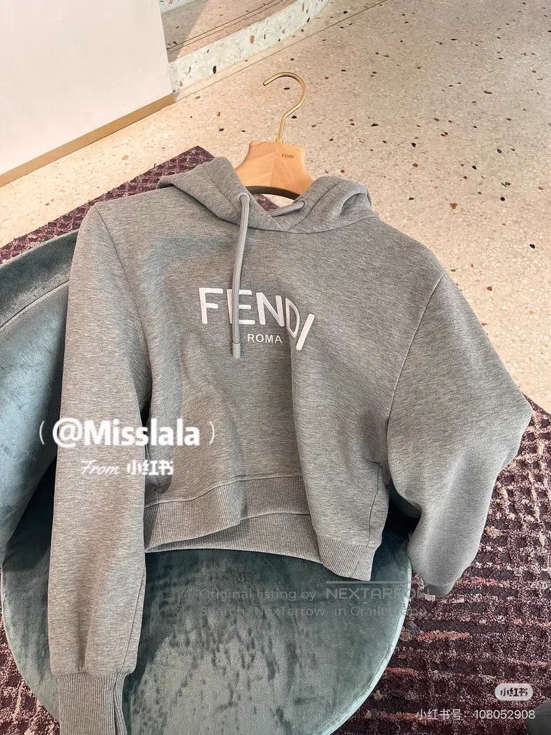 Fendi Fendi Gray Letter Logo Printed Hooded Sweatshirt Size M / US 6-8 / IT 42-44 - 9 Thumbnail
