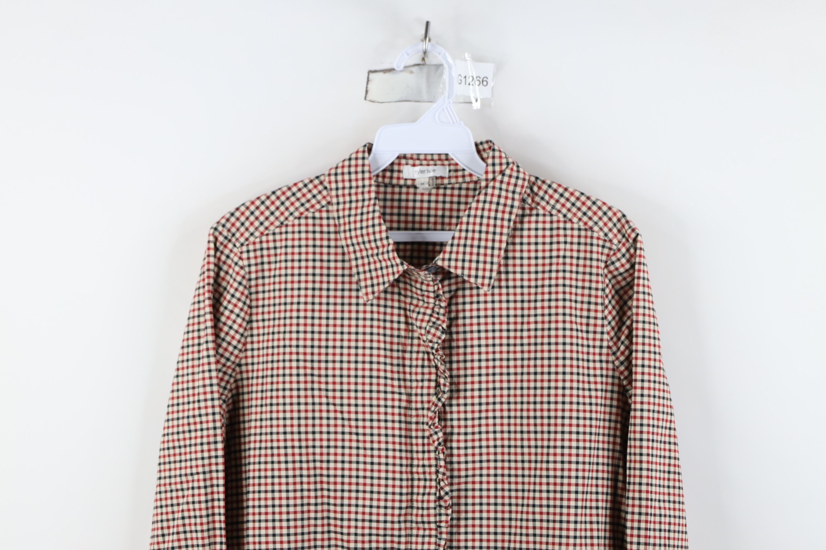 Vintage Vintage 90s Streetwear Ruffled Collared Button Shirt Plaid Size M / US 6-8 / IT 42-44 - 2 Thumbnail