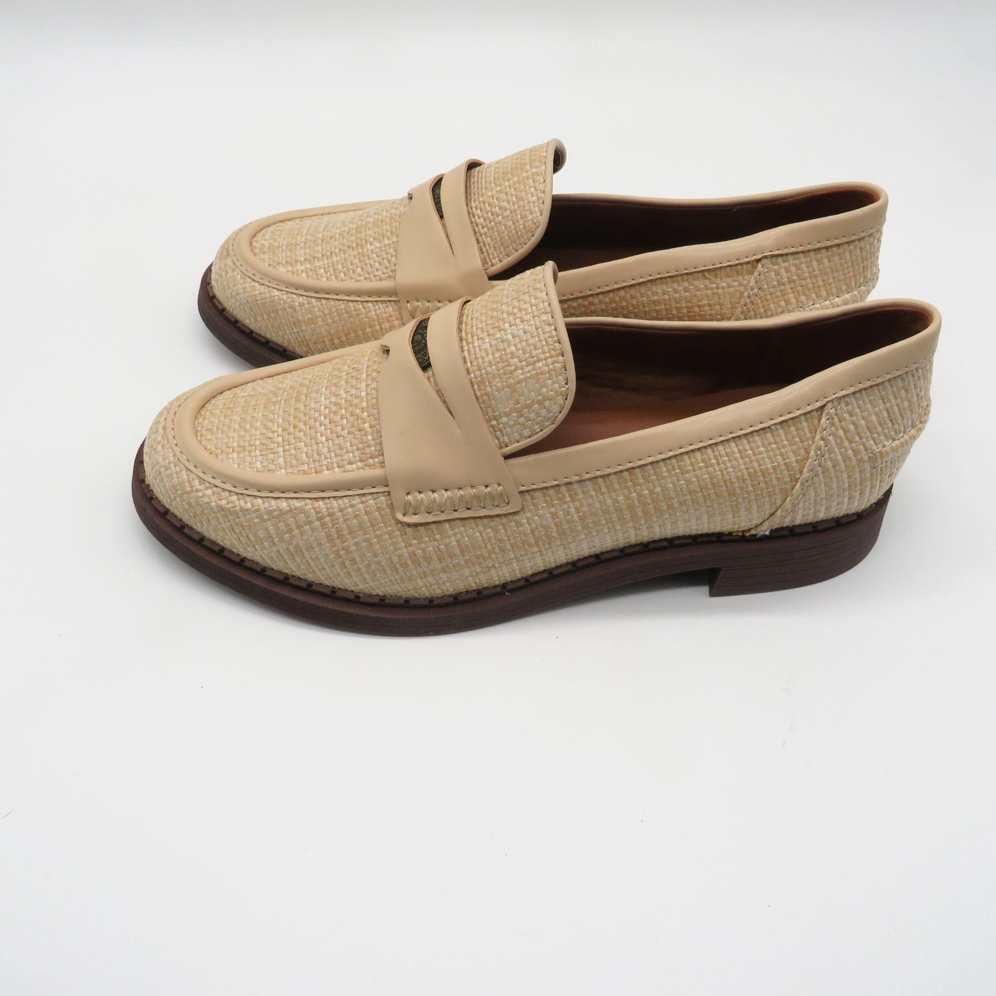 Other Zodiac Women's Beige Woven Penny Loafers With Faux Leather T Size US 7.5 / IT 37.5 - 3 Thumbnail