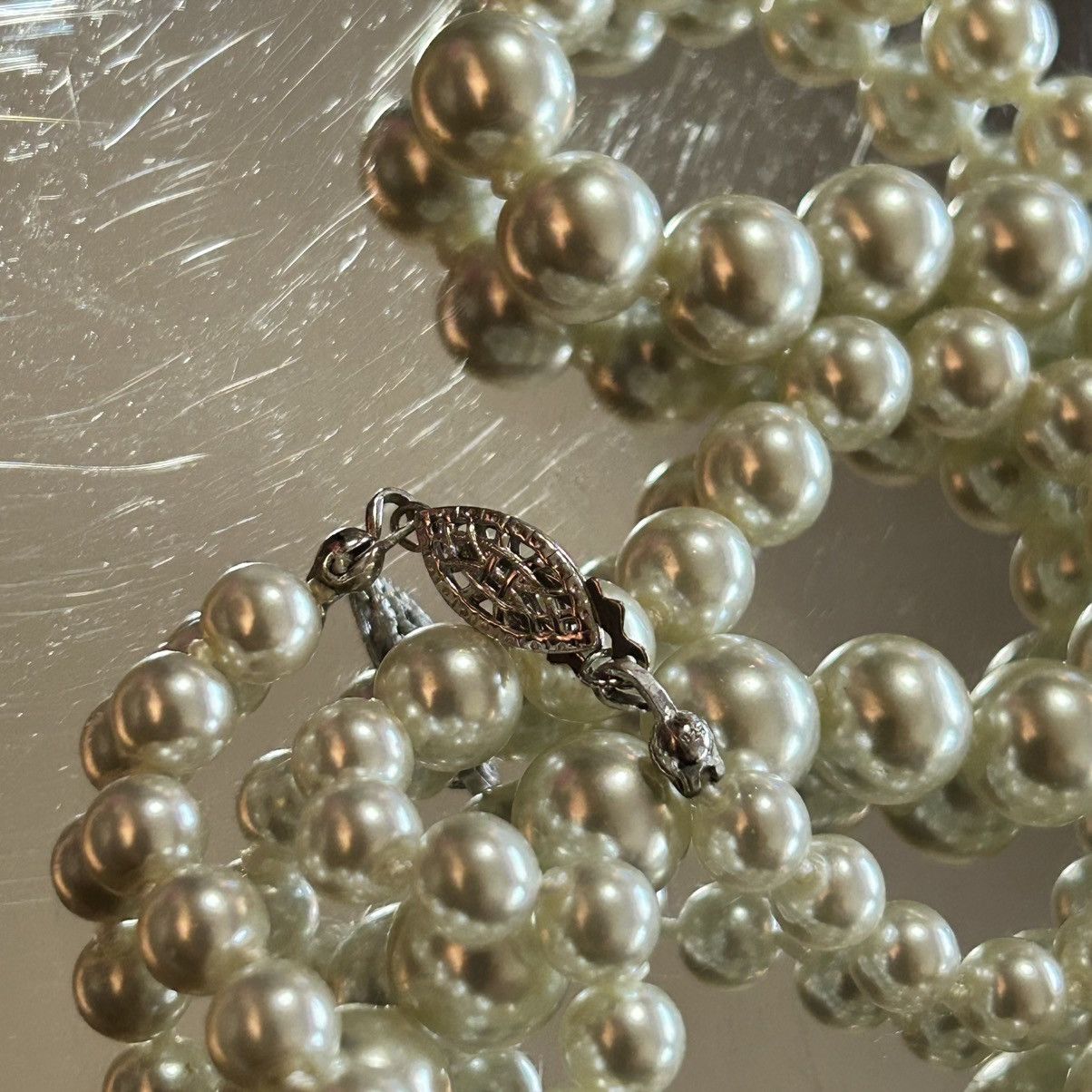 Vintage Vintage classic white glass hand knotted pearl 925 necklace Size ONE SIZE - 8 Thumbnail