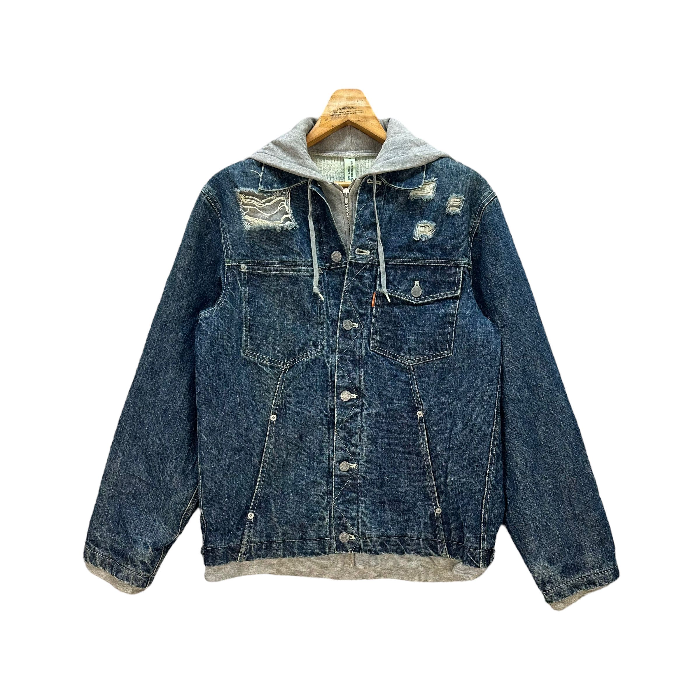 Japanese Brand MONTAGE DENIM CROWD DISTRESSED DOUBLE LAYER JACKET #8391-007 Size US L / EU 52-54 / 3 - 1 Thumbnail