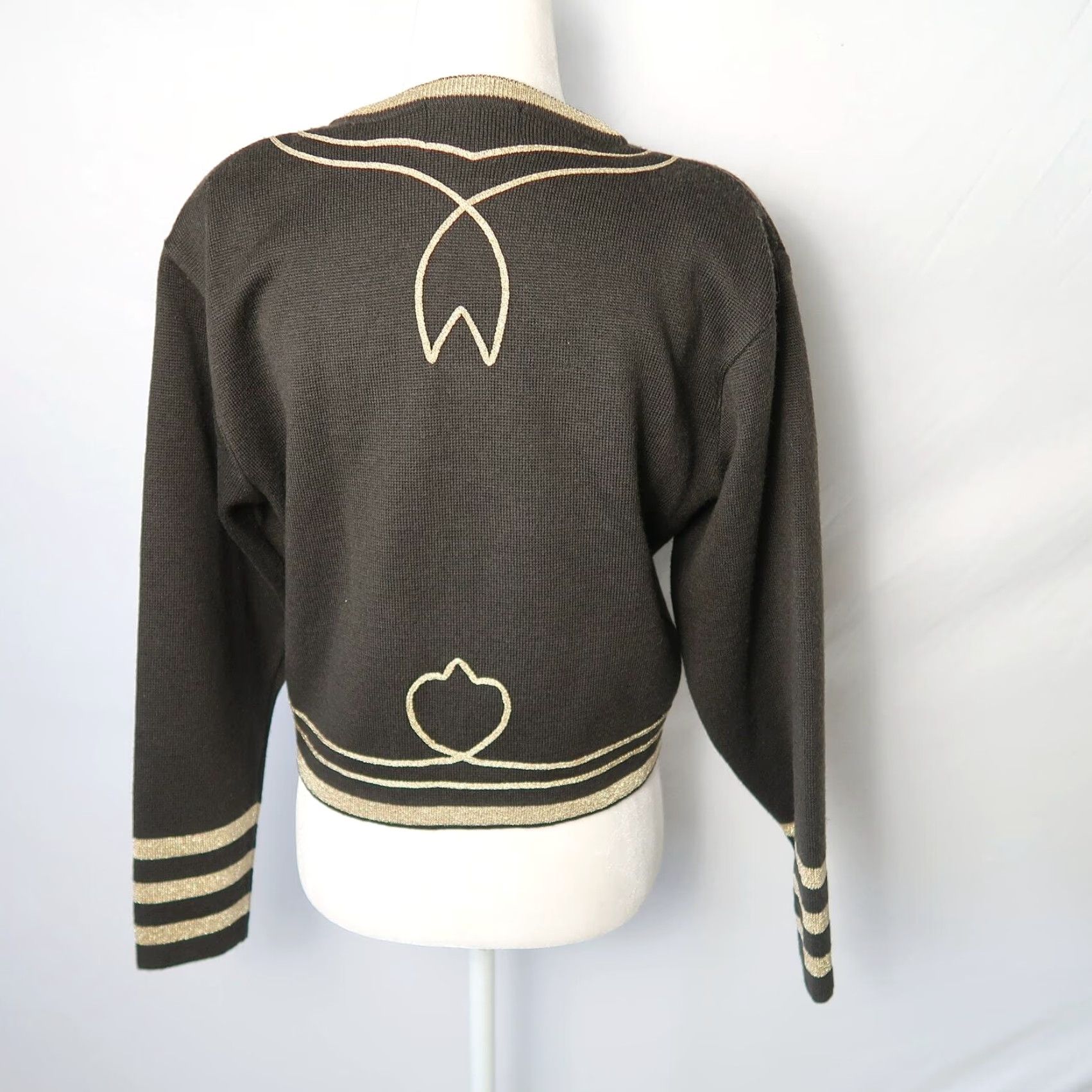 Vintage VINTAGE Classiques Merino Wool Knit Jacket XS Black Military/Landgirl 1980s Gold Trim Buttoned Cardigan Size XS / US 0-2 / IT 36-38 - 6 Thumbnail