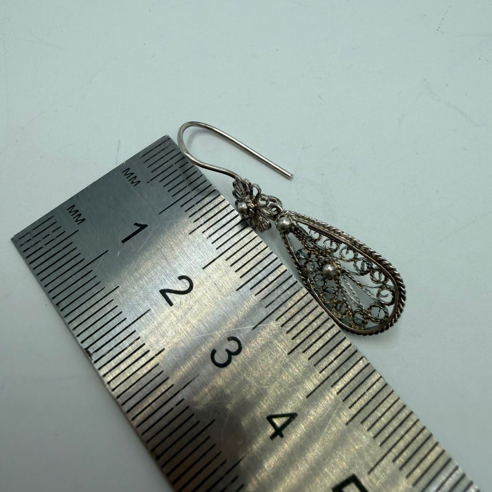 Sterling Silver Vintage 925 Sterling Silver Filigree Teardrop Earrings Size ONE SIZE - 4 Thumbnail