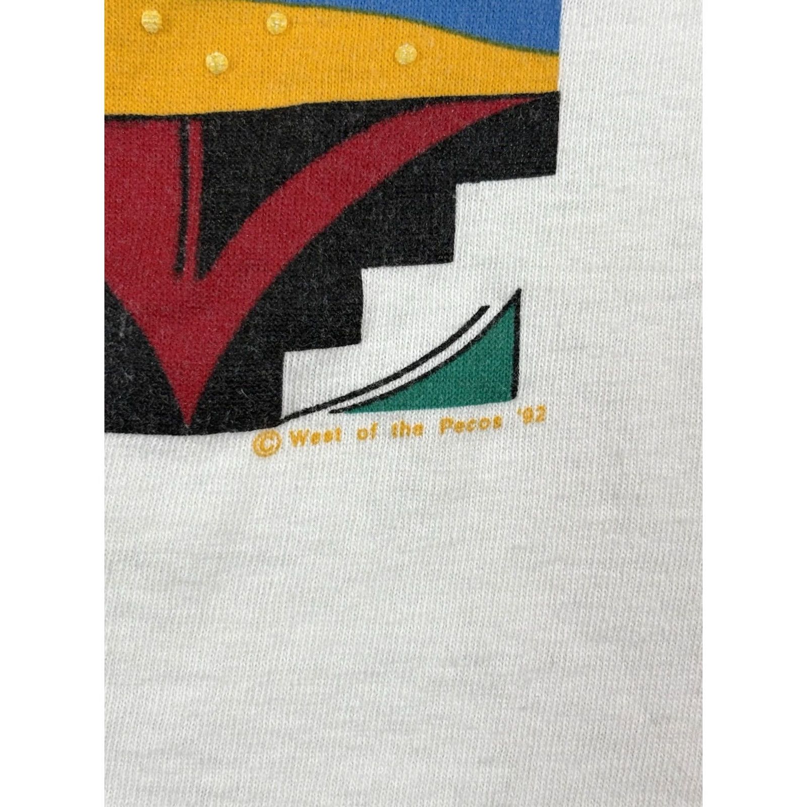 Fruit Of The Loom VINTAGE Fruit of the Loom T-Shirt Men West Of The Pecos USA Cowboy Western Single Stitch White Large Size US L / EU 52-54 / 3 - 3 Thumbnail