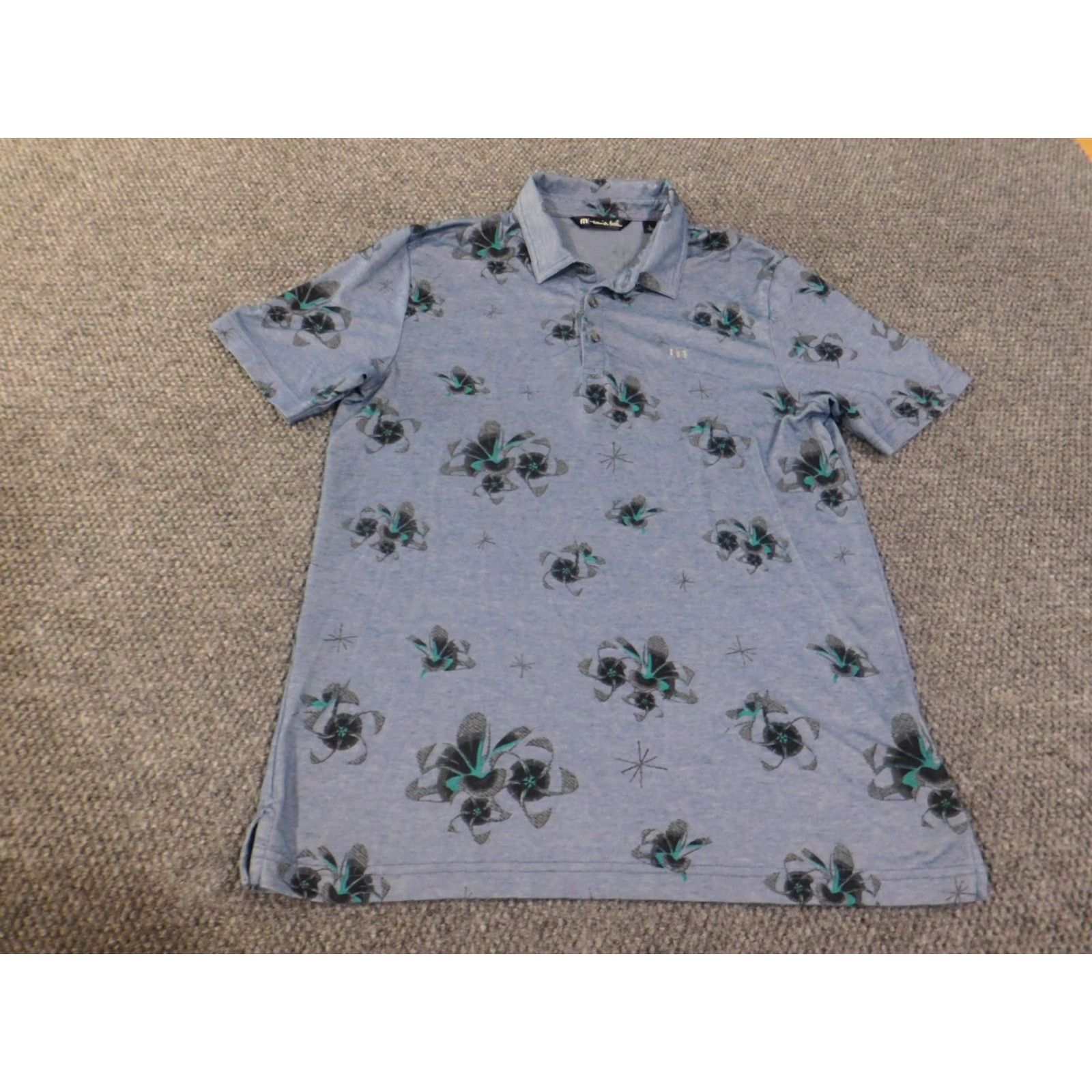 TravisMathew Travis Mathew Polo Mens Large Blue Geometric Performance Stretch Golf Logo Shirt Size US L / EU 52-54 / 3 - 5 Thumbnail