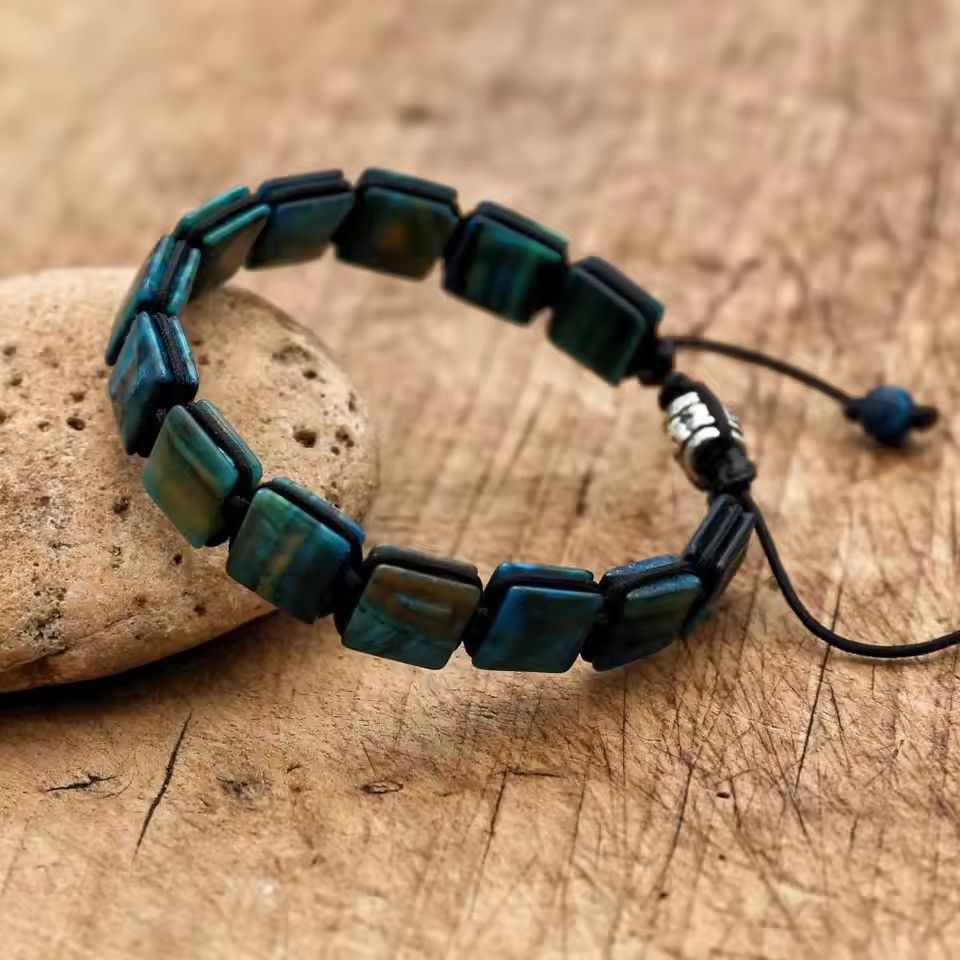 Handmade 10mm Square Tiger Eye Stone Beads Braided Bracelet Size ONE SIZE - 4 Thumbnail