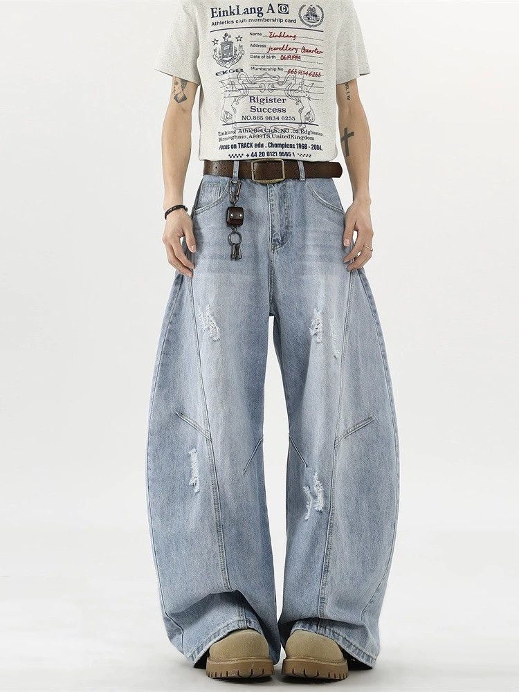 Jean American men's trendy ripped wide-leg scimitar jeans Size US 32 / EU 48 - 1 Thumbnail