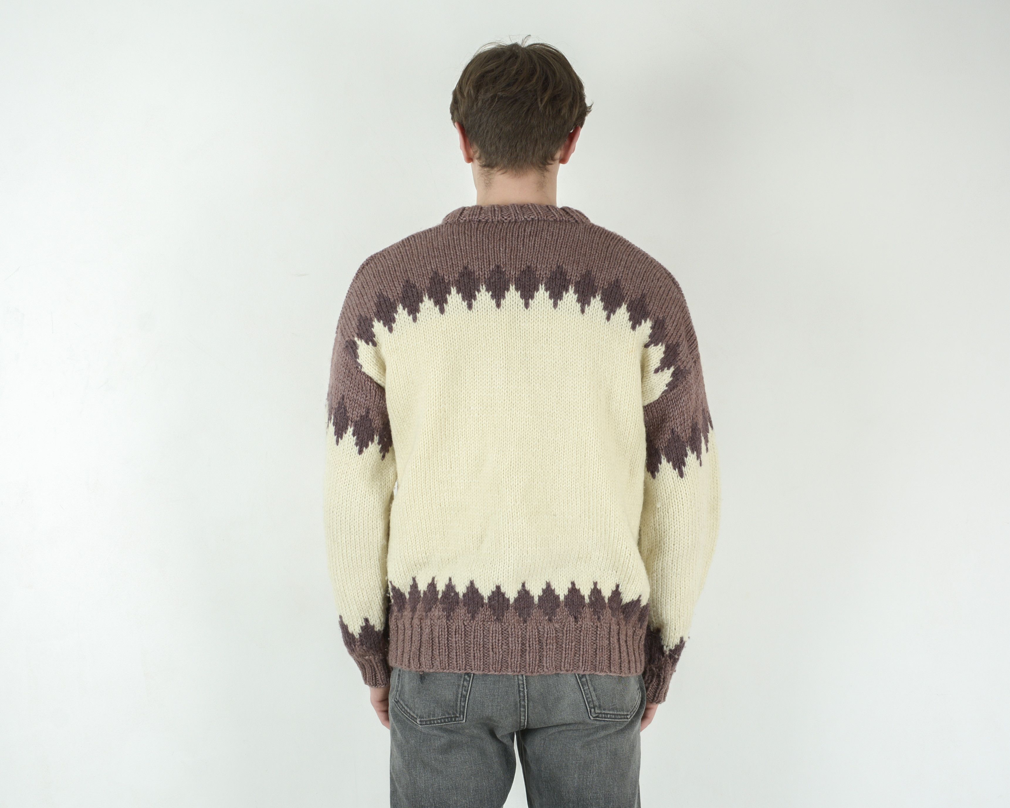 Handmade Mens Wool Sweater Crew Neck Retro Nordic Winter Knit Retro Size US L / EU 52-54 / 3 - 5 Thumbnail