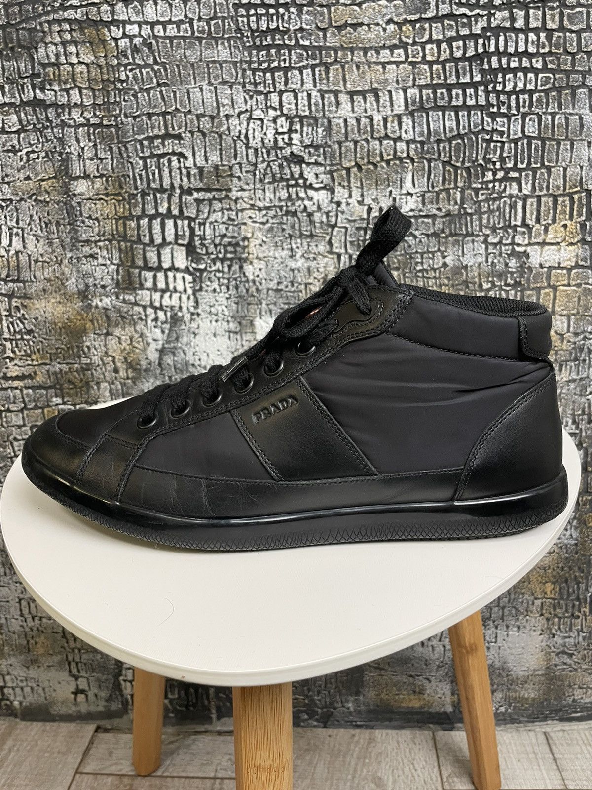 Prada Prada Shoes Black High Top Sneakers Leather Shoes Size US 9 / EU 42 - 12 Thumbnail