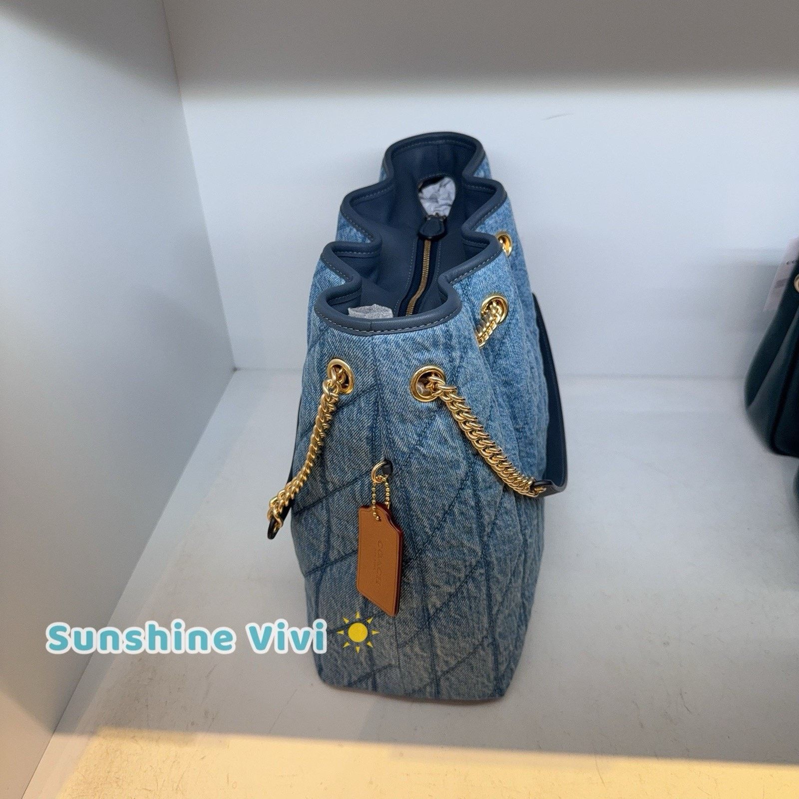 Coach NWT Coach Evelyn Shoulder Bag Quilting CDC02 Indigo Size ONE SIZE - 9 Thumbnail