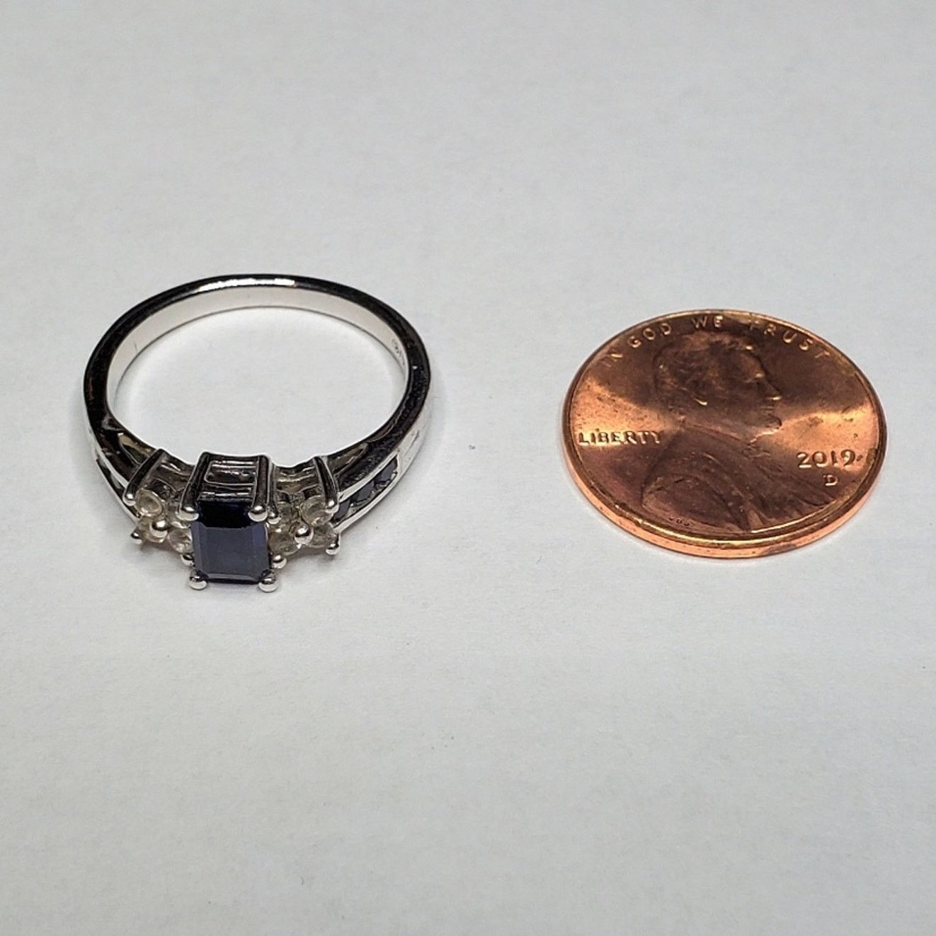 Sterling Silver 925 Sterling Silver Deep Blue Sapphire Faux Diamond Ring Size ONE SIZE - 3 Thumbnail