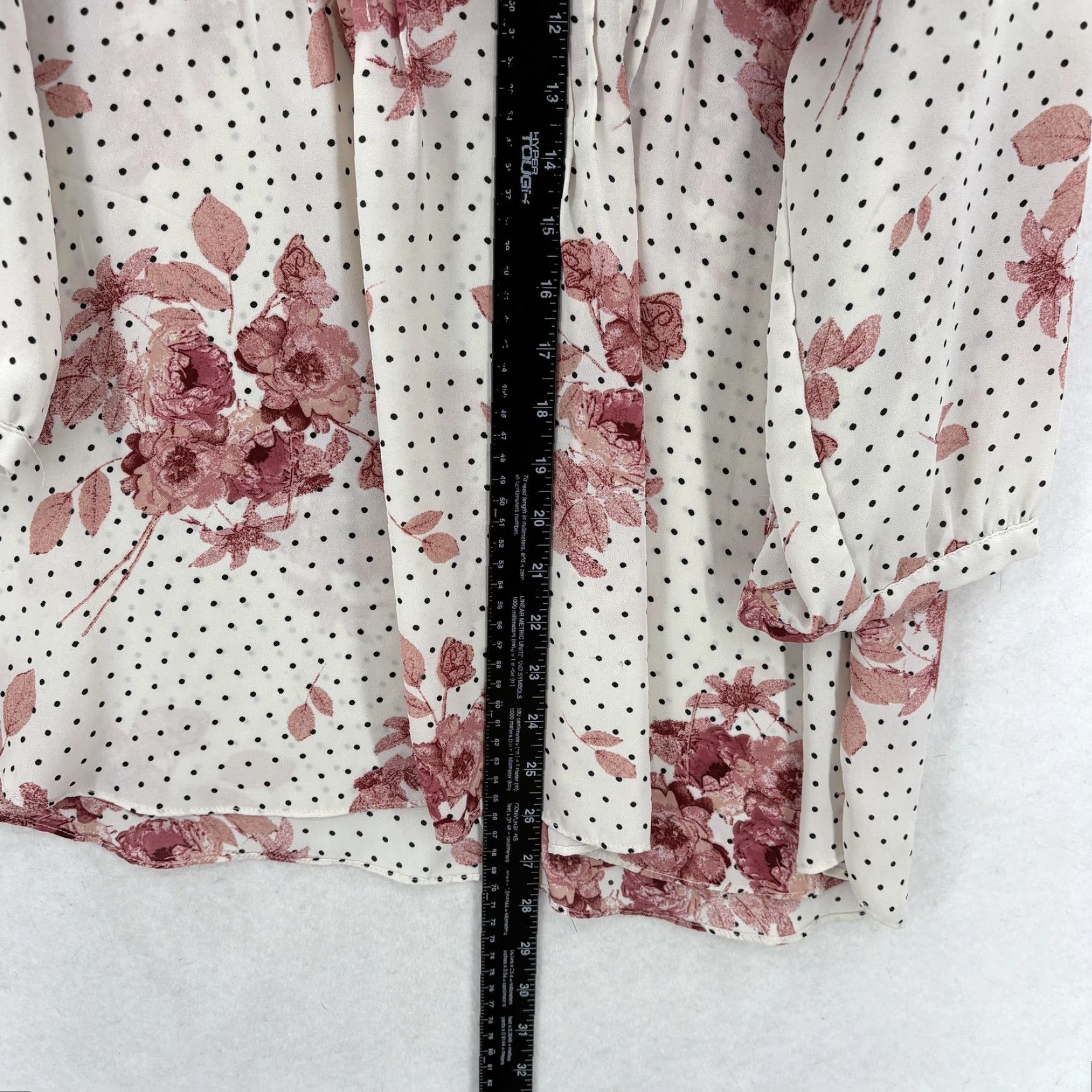 Vintage Rose + Olive Blouse Womens 1X Plus White Floral Dot V Neck 3/4 Sleeve Tunic Top Size XL / US 12-14 / IT 48-50 - 7 Thumbnail