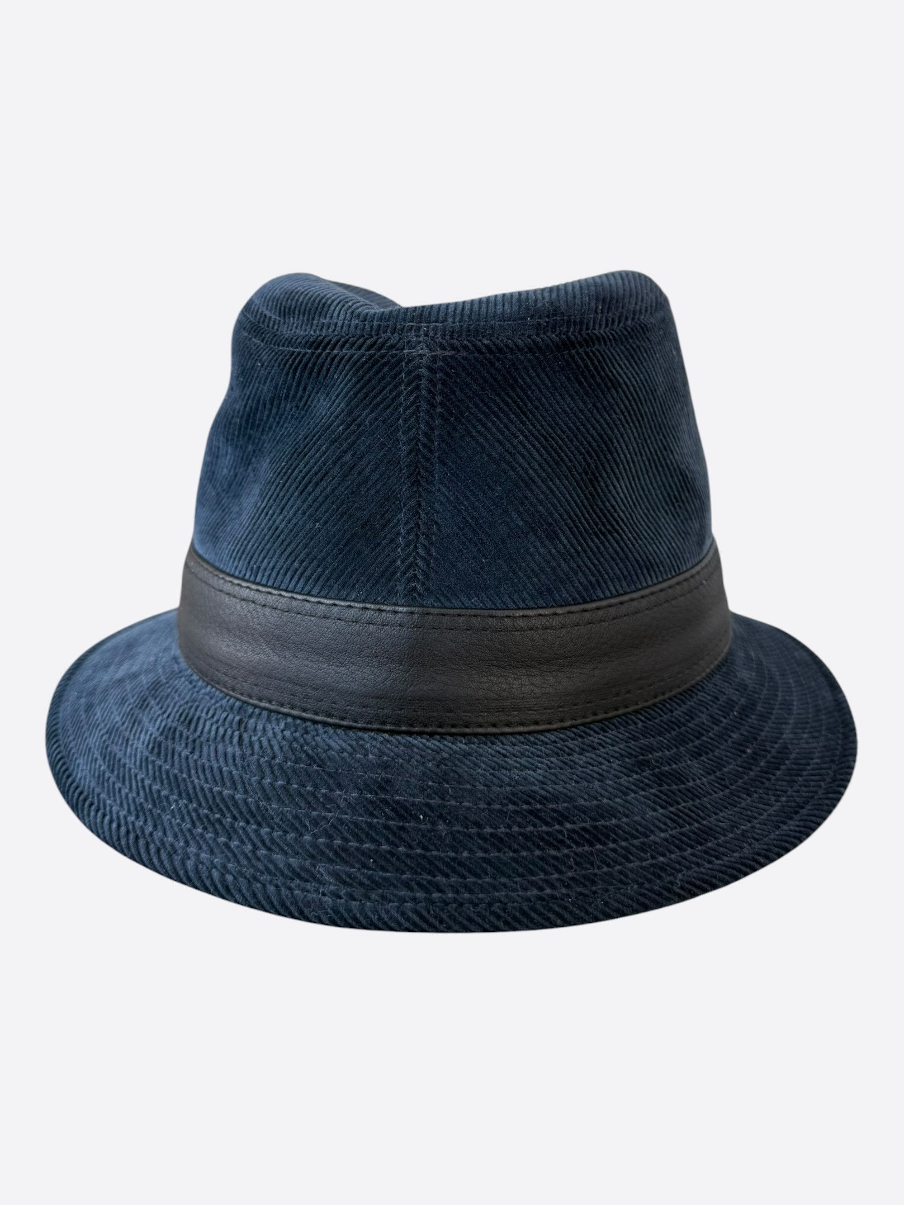 Hermes Hermes Navy & Black Corduroy Fedora Size ONE SIZE - 3 Thumbnail