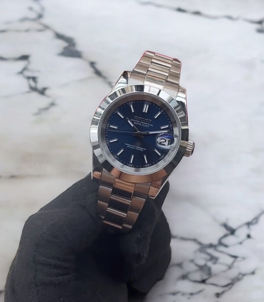 Seiko Seiko Mod Datejust Navy Dial Steel Oyster Watch 39mm Size ONE SIZE - 1 Thumbnail