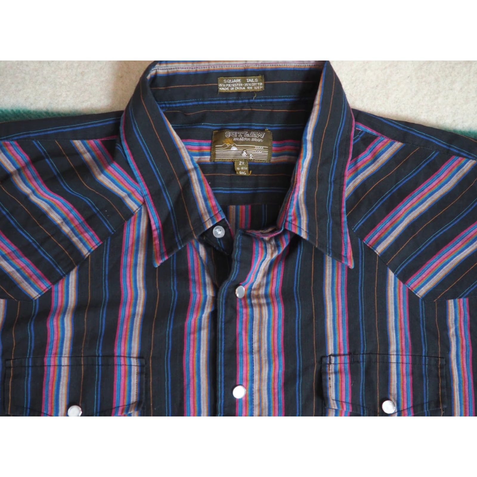 Vintage VINTAGE Outlaw Shirt Western 2XL Black Purple Striped Pearl Snap Long Sleeve Cotton Blend 1980s Rockabilly Mens Size US XXL / EU 58 / 5 - 3 Thumbnail