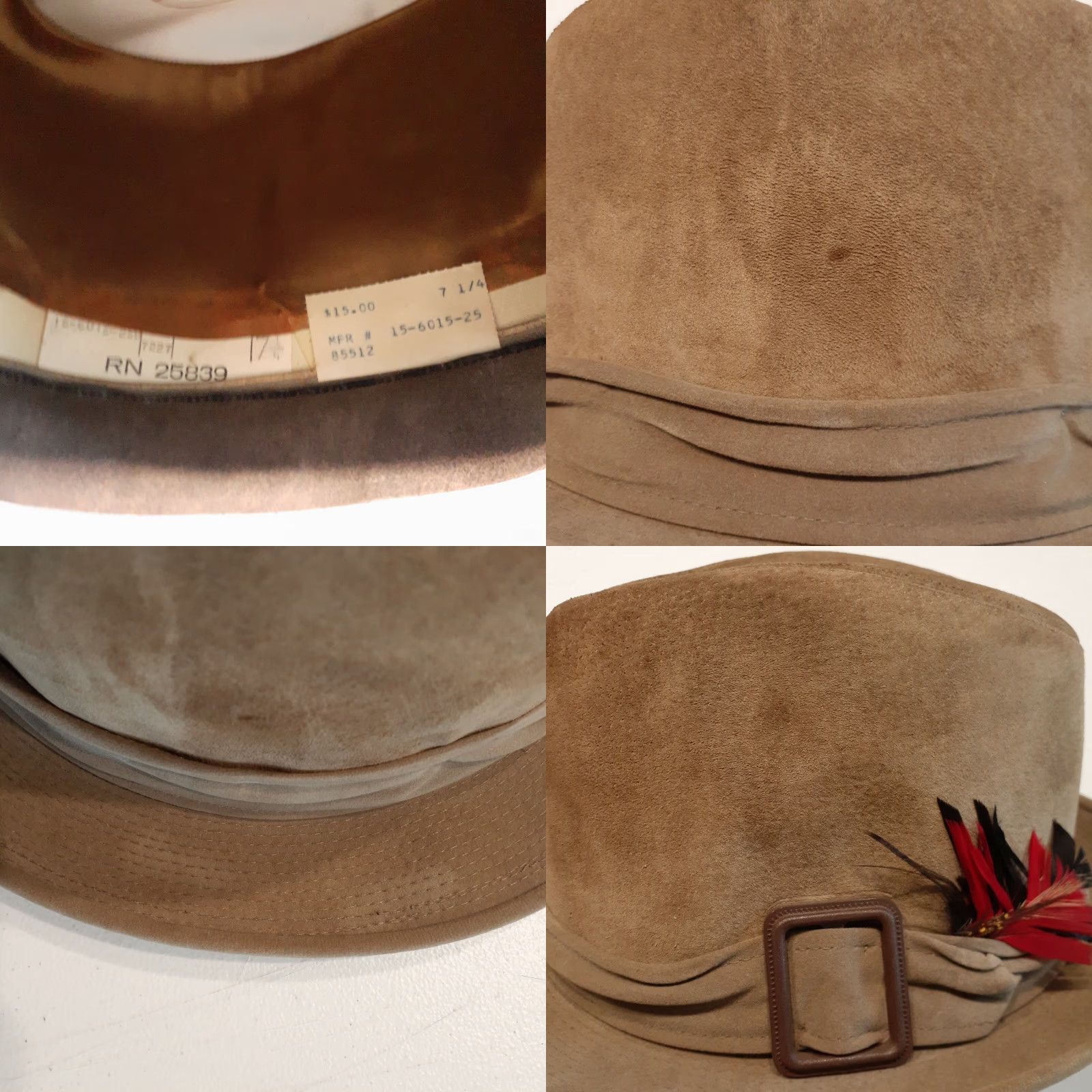 Vintage VINTAGE Dobbs Fedora Suede Hat Beige Side Buckle Feather Mens Size 7 1/4 Size ONE SIZE - 8 Thumbnail