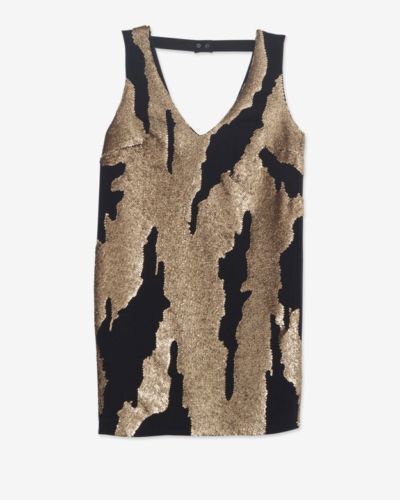 $595 ROBERT RODRIGUEZ Gold Sequin Black SILK DRESS ( 2 )