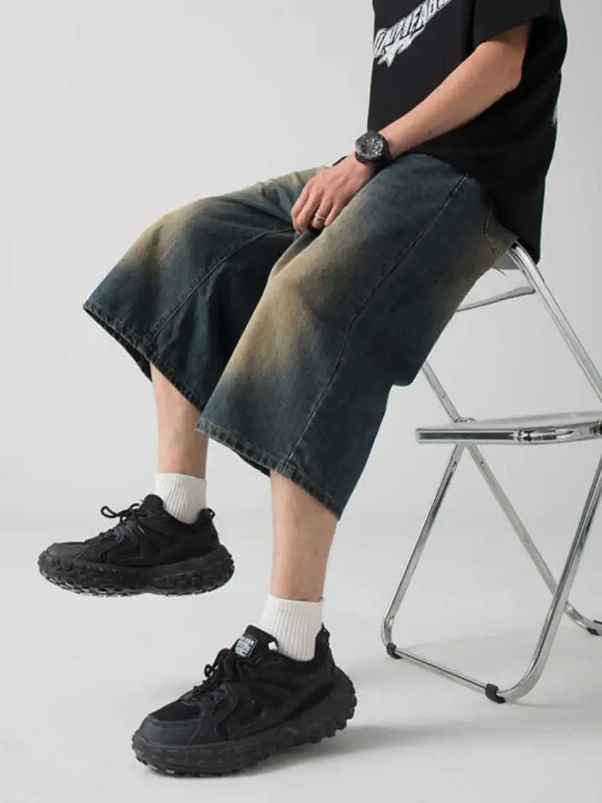 Designer × Japanese Brand Baggy washed straight leg casual denim shorts Size US 34 / EU 50 - 2 Thumbnail