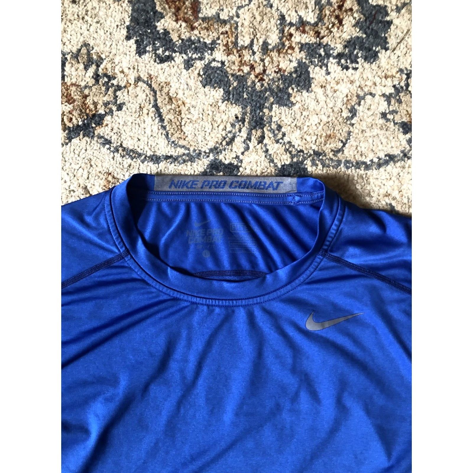 Nike Nike Pro Combat Shirt Mens Large Blue Dri-Fit Fitted Long Sleeve Gym Training Crew Neck Logo Size US L / EU 52-54 / 3 - 2 Thumbnail