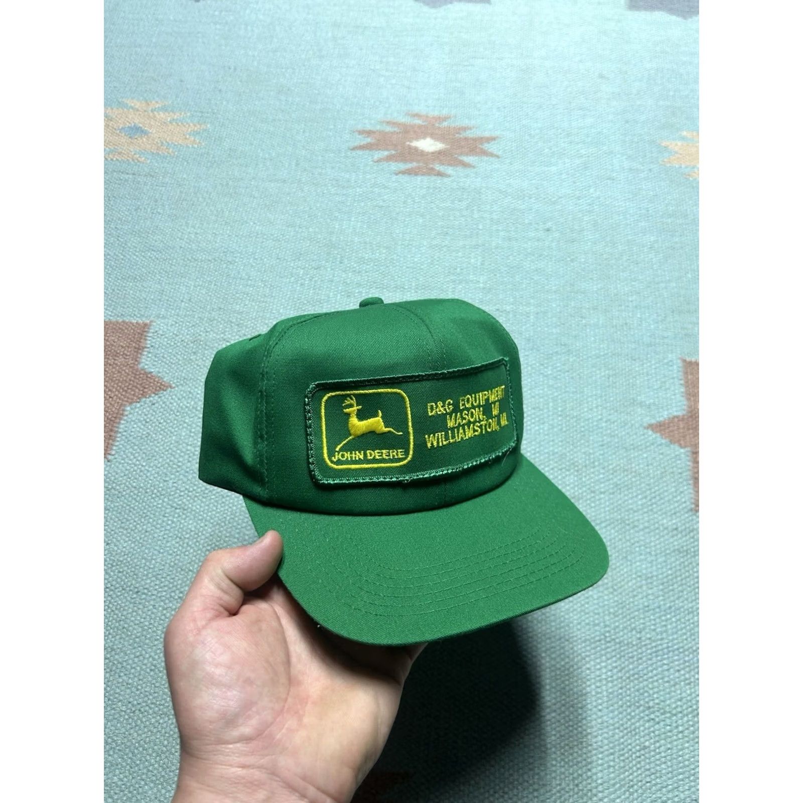 John Deere VINTAGE John Deere Snapback Hat Cap Michigan Patch Made in USA Green Adjustable Men USA Farm Hat Size ONE SIZE - 2 Thumbnail