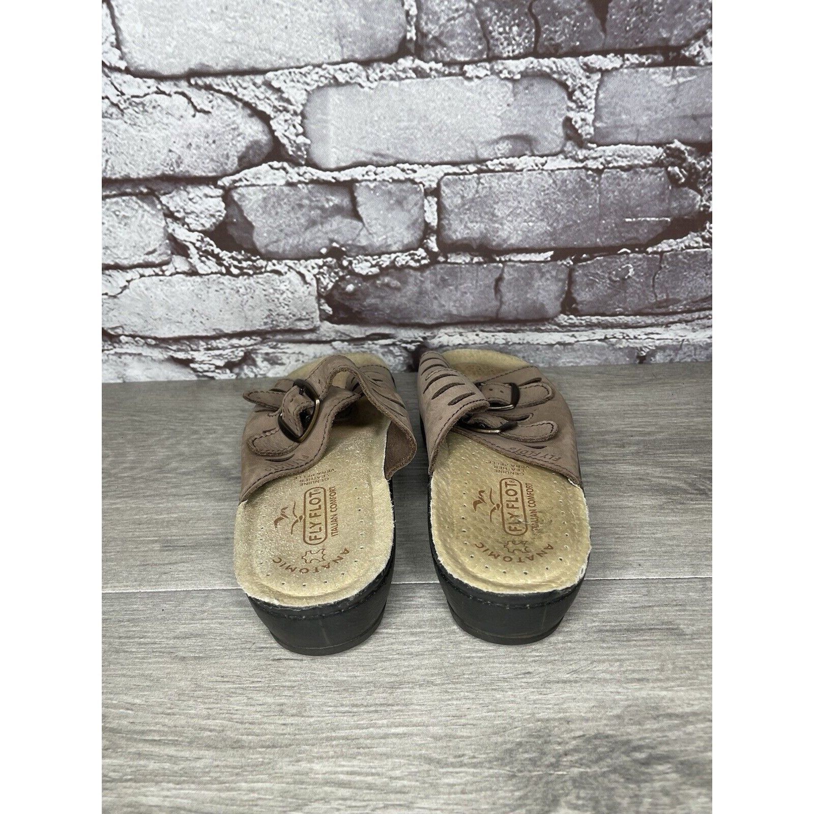 Other Fly Flot Taupe Nubuck Leather Strap Slides Wedge Sandals Wom Size US 6.5 / IT 36.5 - 6 Thumbnail