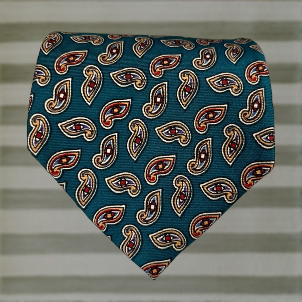 Brooks Brothers VINTAGE Brooks Brothers Tie Men’s Silk Paisley 58.25" 3.75" Wide Green Silk Made in USA Men’s Vintage Silk Tie Size ONE SIZE - 1 Thumbnail