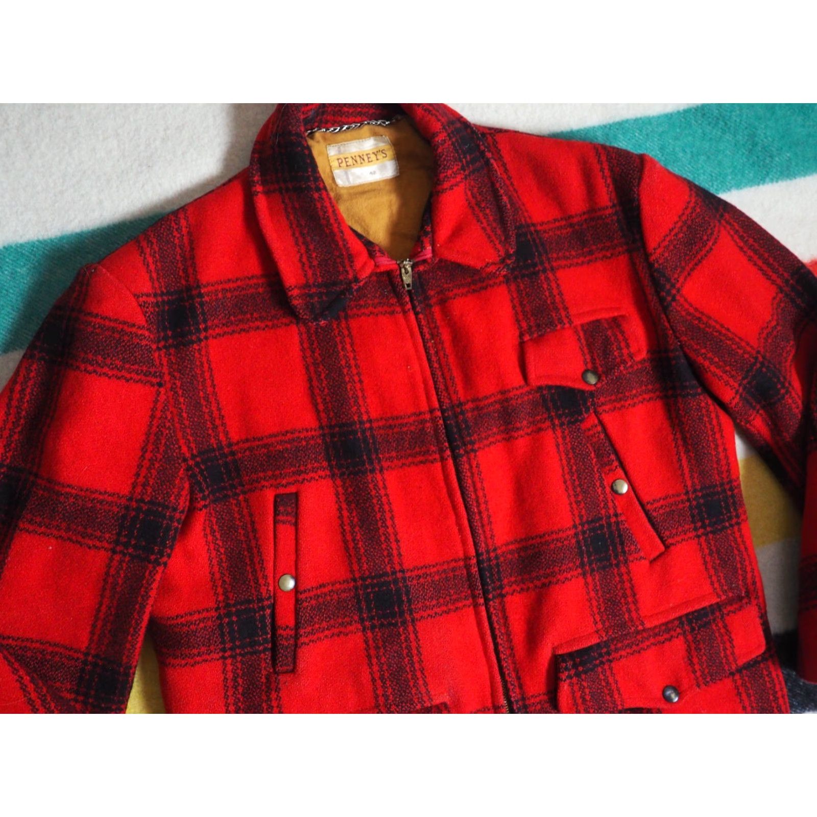 Vintage VTG Penneys USA Mackinaw Jacket Coat Mens L Wool Zip Plaid Red Black 50s Size US L / EU 52-54 / 3 - 6 Thumbnail