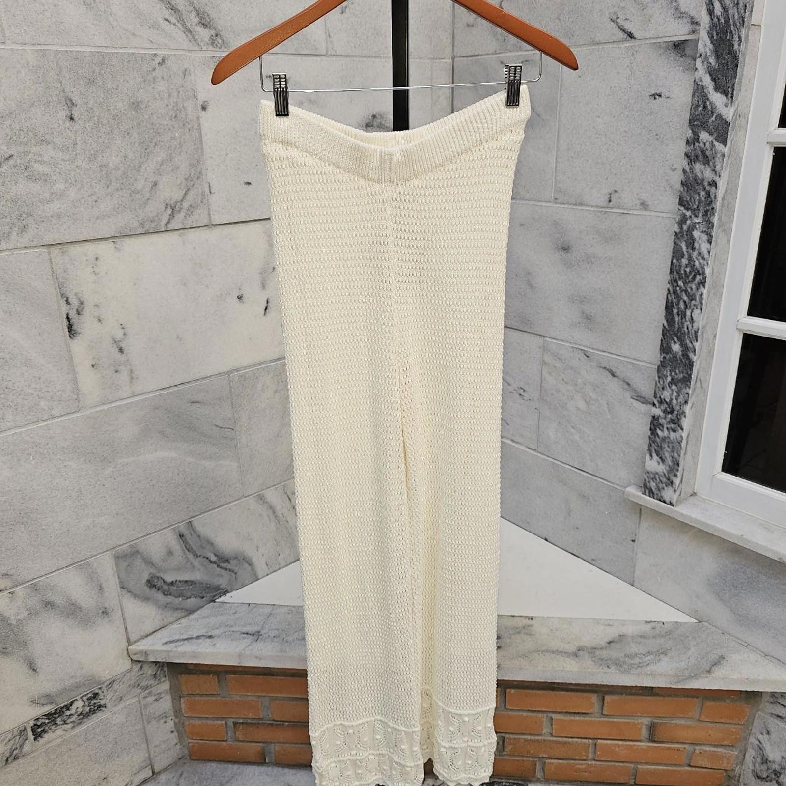 Designer Pink Rose Women's Cream Knitted Pants Size 32" / US 10 / IT 46 - 1 Thumbnail