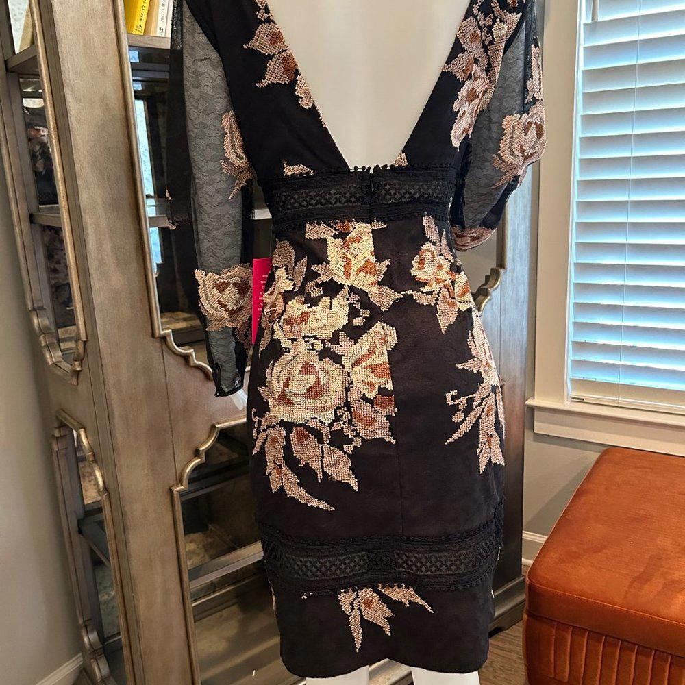 Designer Belle Badley Mischka Floral Sheer Sleeves Dress Size L / US 10 / IT 46 - 9 Thumbnail