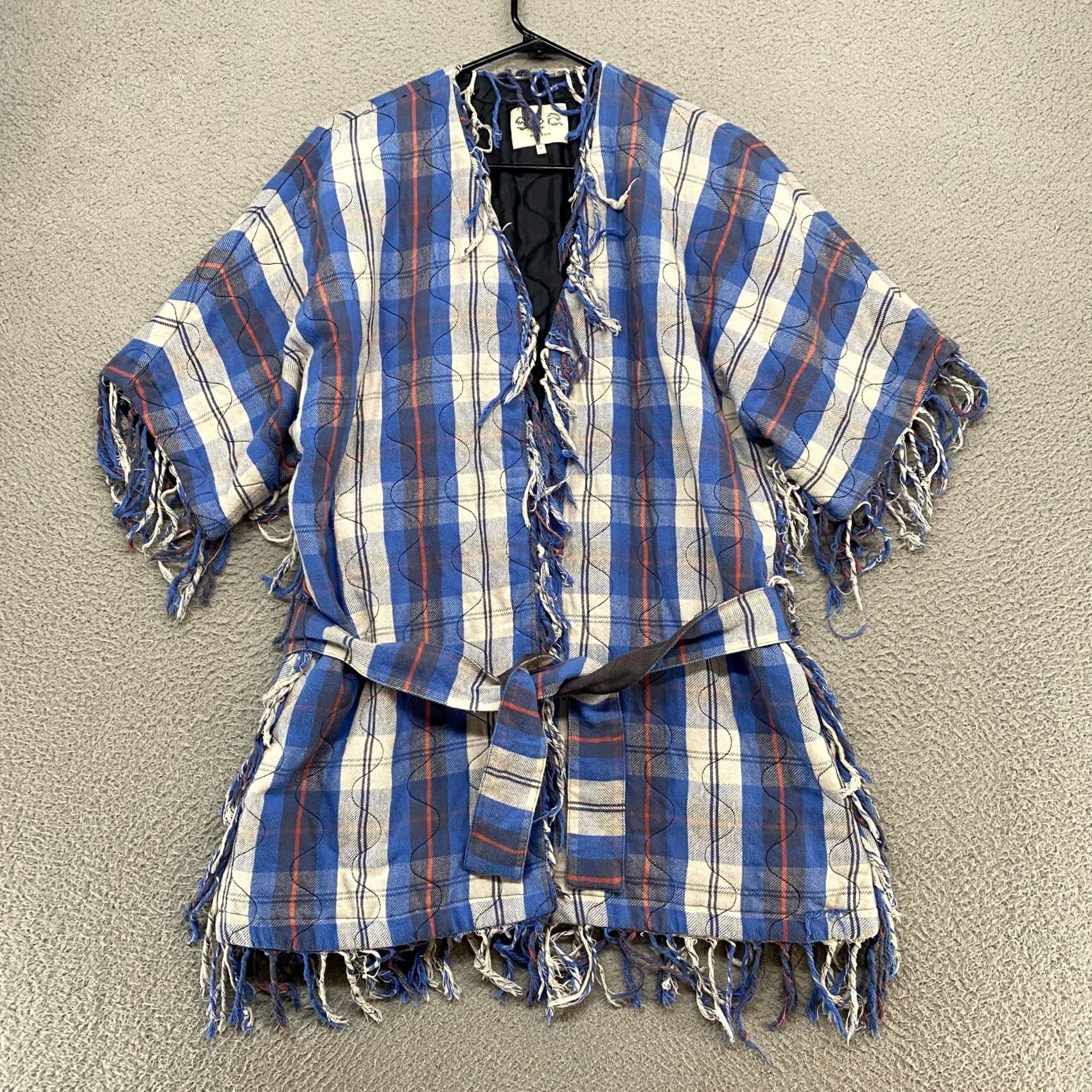 Sea New York Sea NY Quilted Jacket Womens Small Boho Fringe Kimono Belted Plaid Size S / US 4 / IT 40 - 2 Thumbnail