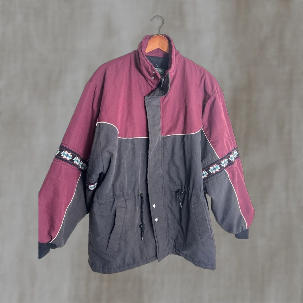 Vintage VINTAGE Canyon Guide Mens XL Full Zip Southwest Jacket Snap Black Maroon Parka Jacket Size US XL / EU 56 / 4 - 1 Thumbnail