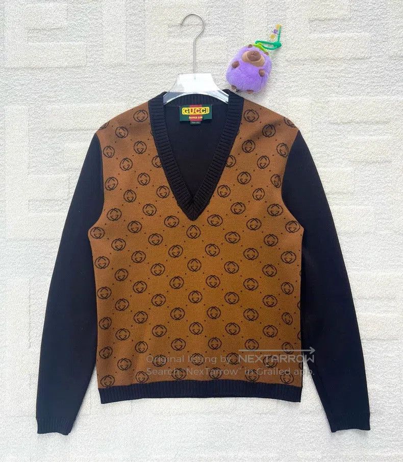 Gucci Gucci Brown colour-blocked ring full of logo knitted sweat Size US S / EU 44-46 / 1 - 1 Thumbnail
