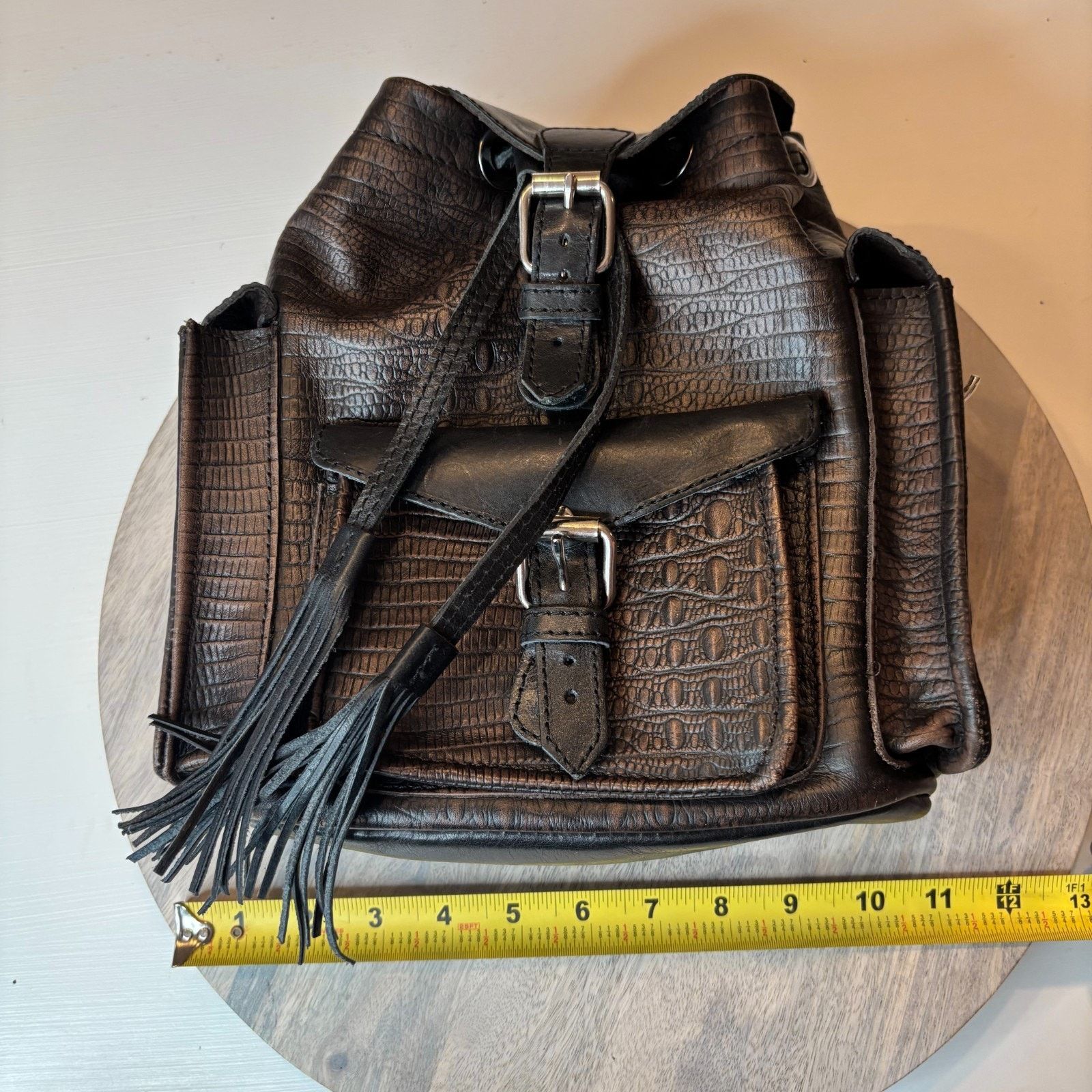 Freebird Steven Leather Backpack Boho Fringe Buckle Brown 