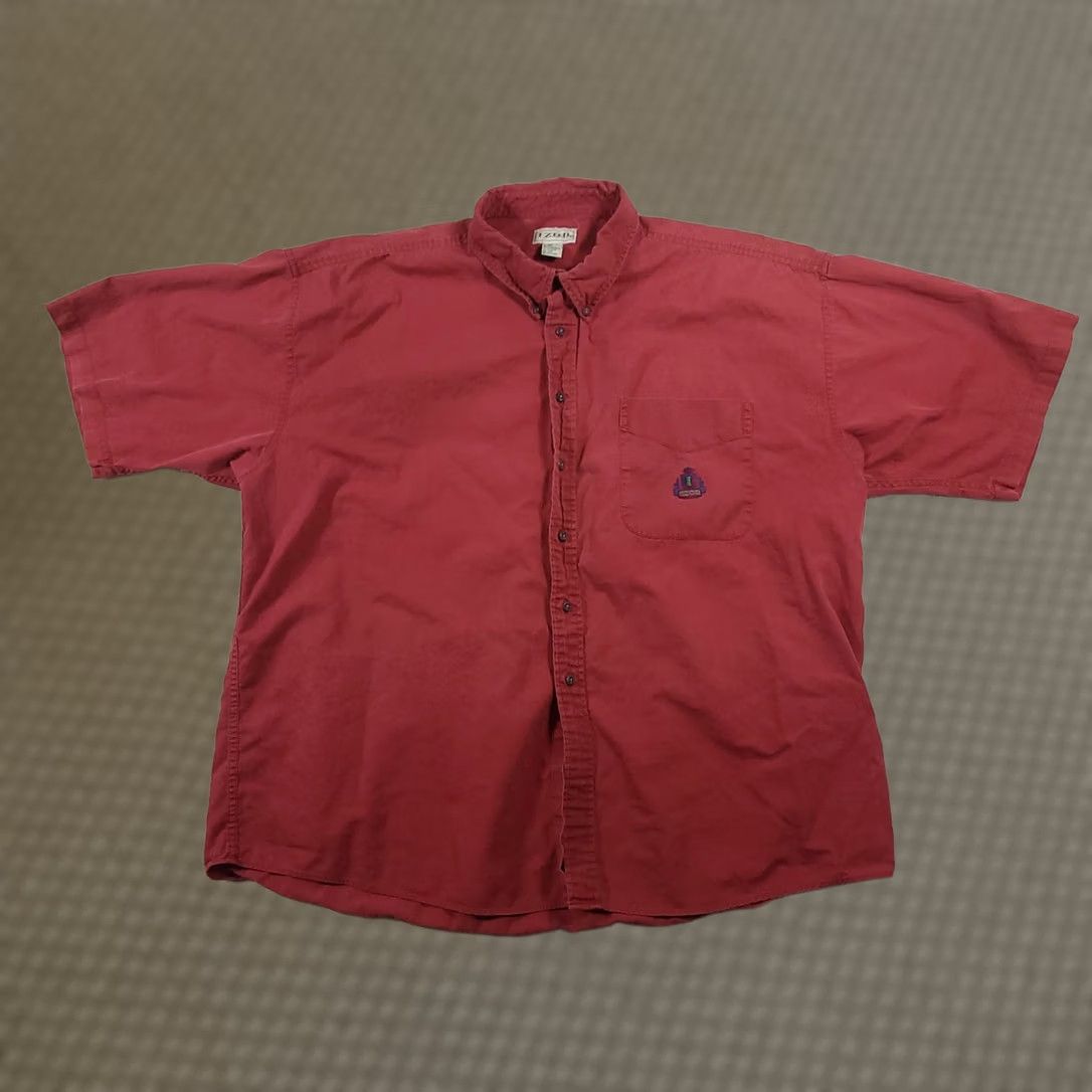 Izod VINTAGE Izod Shirt Mens 2X Red Short Sleeve Button Down Crest Logo Pocket Cotton Casual Size US XXL / EU 58 / 5 - 1 Thumbnail
