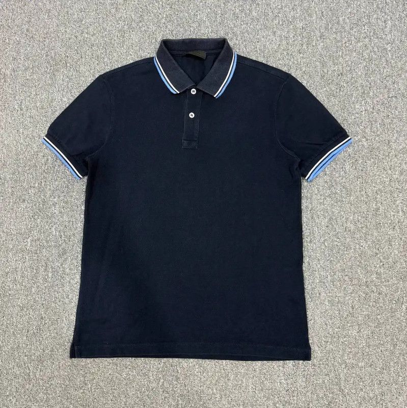 Clothing Prada Short Sleeve Zip Polo Top Blue Prada Sport 90s