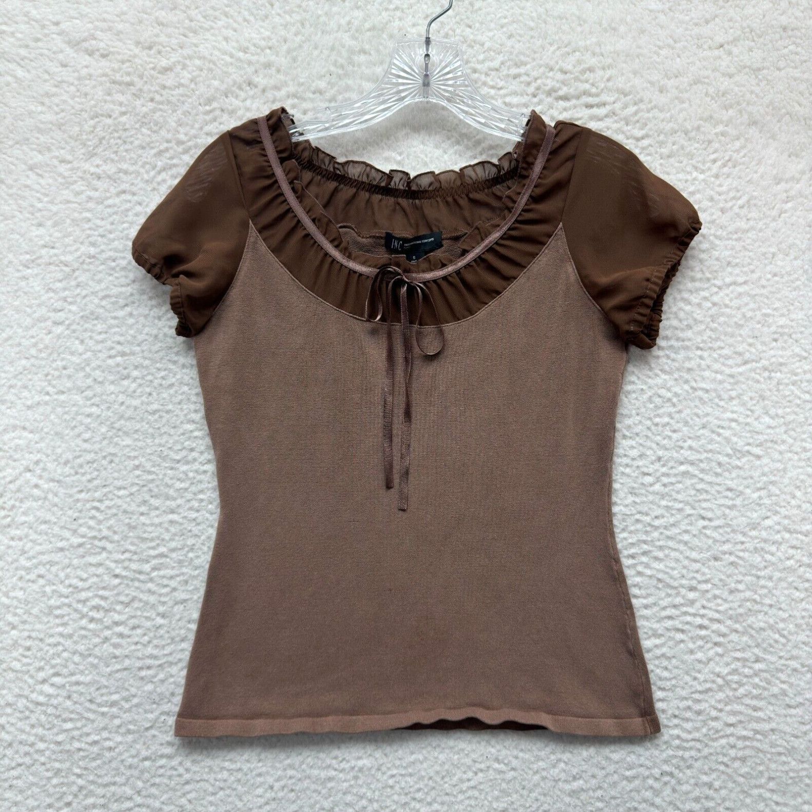 image of Y2K Vintage Whimsigoth Boho Fairy Grunge Peasant Milkmaid Top Brown Silk Blend in White, Women's (S