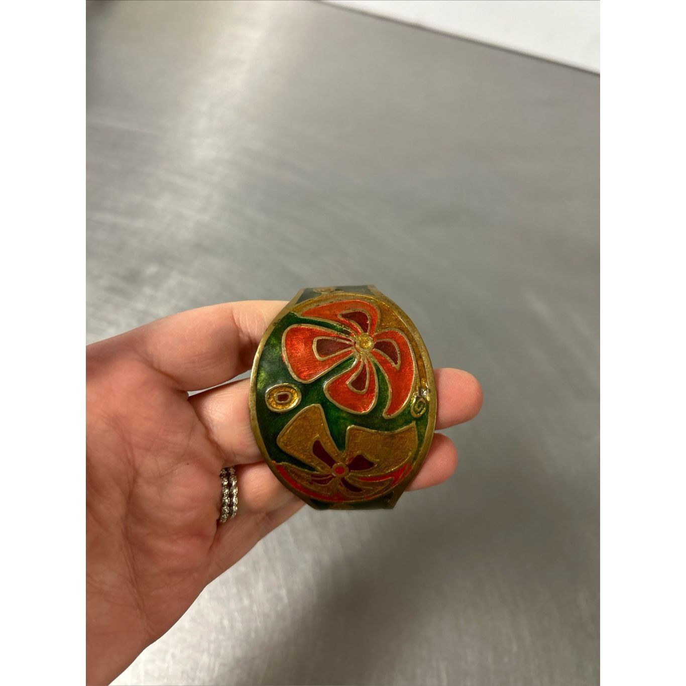 Other Vintage Brass Enamel Painted Wide Cuff Bracelet. Size ONE SIZE - 3 Thumbnail