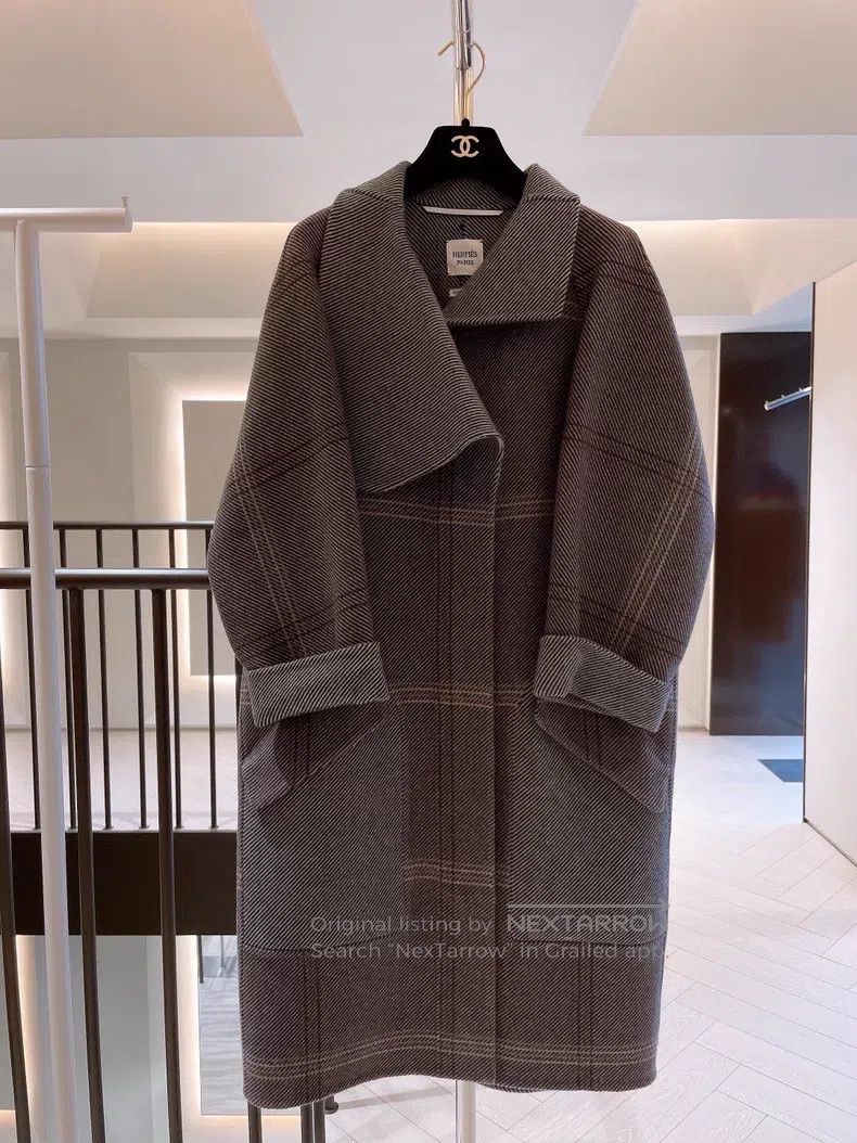 Hermes Hermes Retro checkered striped oversized cashmere coat Size XXS / US 00 / IT 34 - 2 Thumbnail