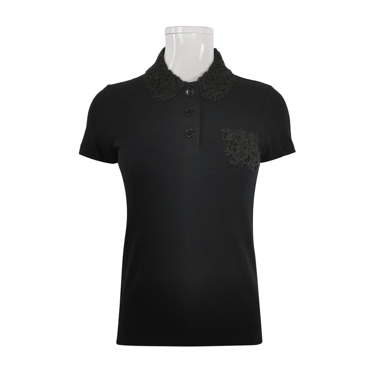 Prada Prada Black Cotton Short Sleeve Polo Shirt 0089 Size XS / US 0-2 / IT 36-38 - 1 Thumbnail