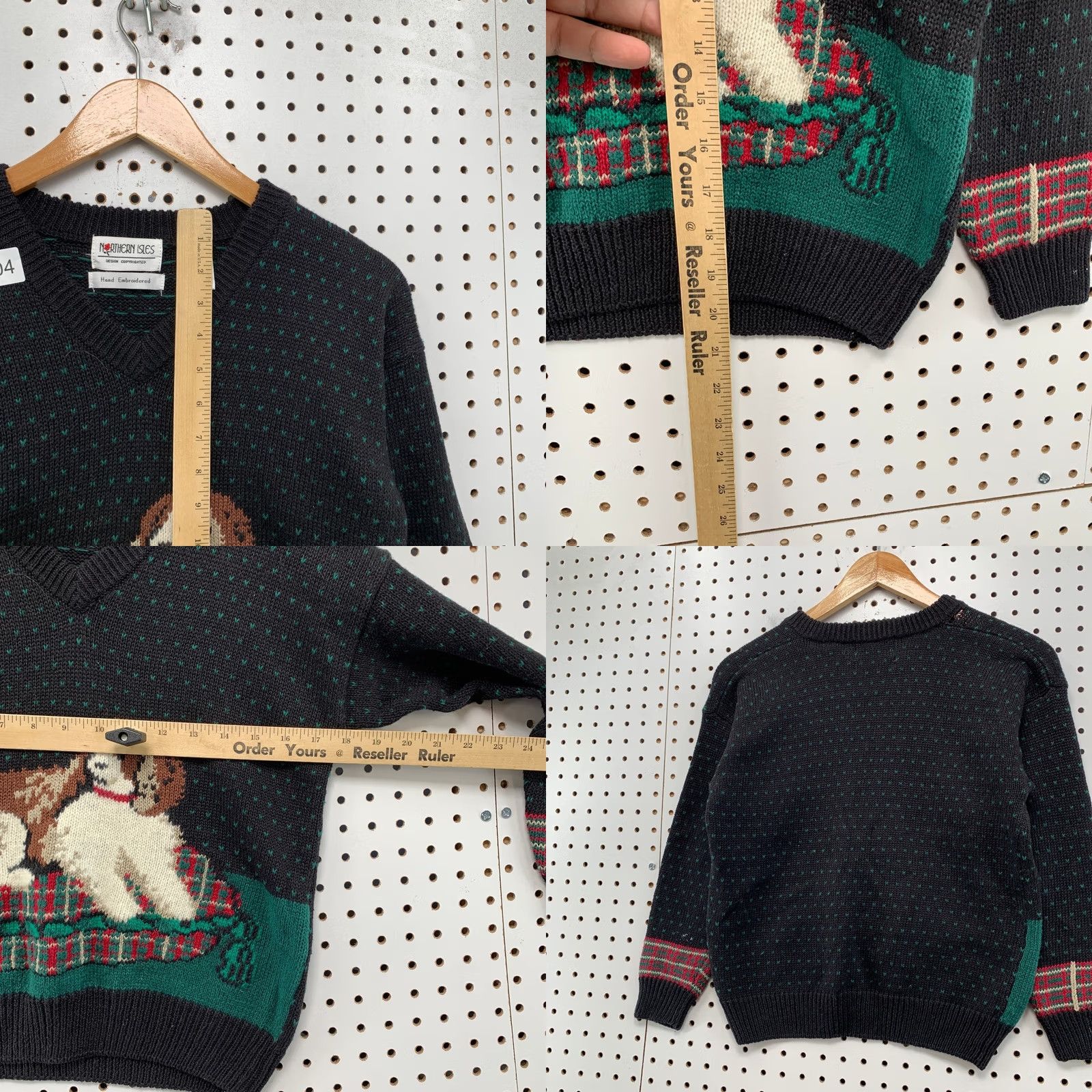Vintage VINTAGE Northern Isles Dog Sweater Hand Embroidered V-Neck Womens 10 Black Plaid Knit Pullover | Animal Holiday Casual Womens Pullover Sweater 10 Size L / US 10 / IT 46 - 8 Thumbnail